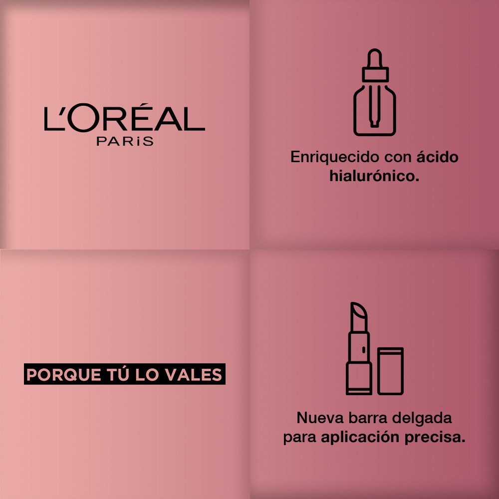 Logo L'Oréal Paris. Enriquecido con Ácido Hialurónico. Porque tú lo vales, nueva barra delgada para aplicación precisa Colombia.